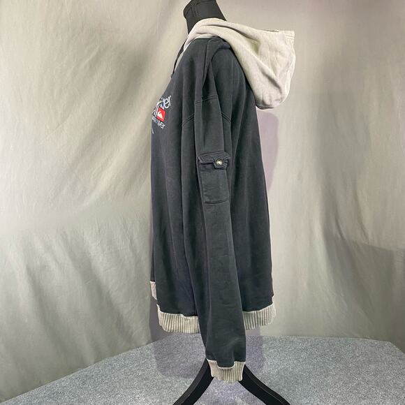 Quicksilver Hoodie Men’s Large Logo Graffiti Ribbed Casual Skater Black Grey - Picture 2 of 13